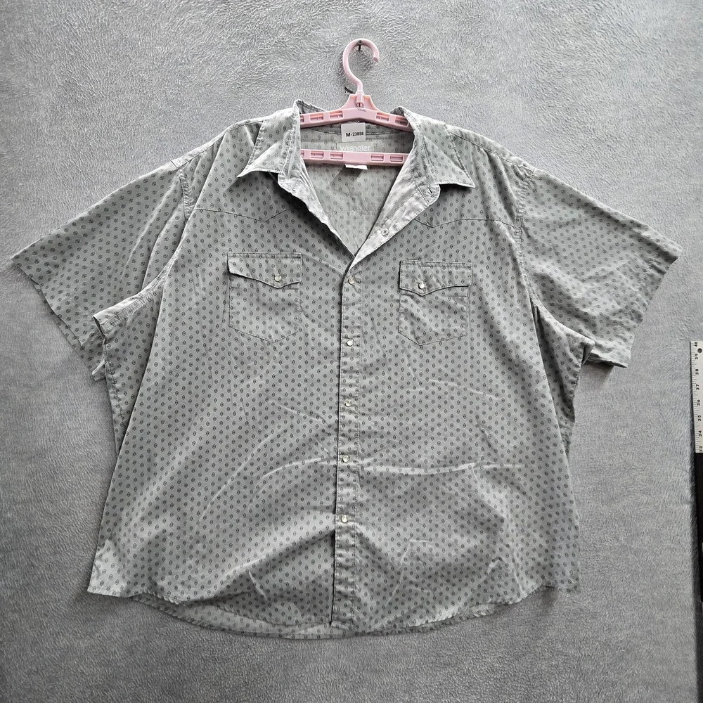 Wrangler Men Button Up Shirt 3X Gray Geometric MTW1414 Western Pearl Snap